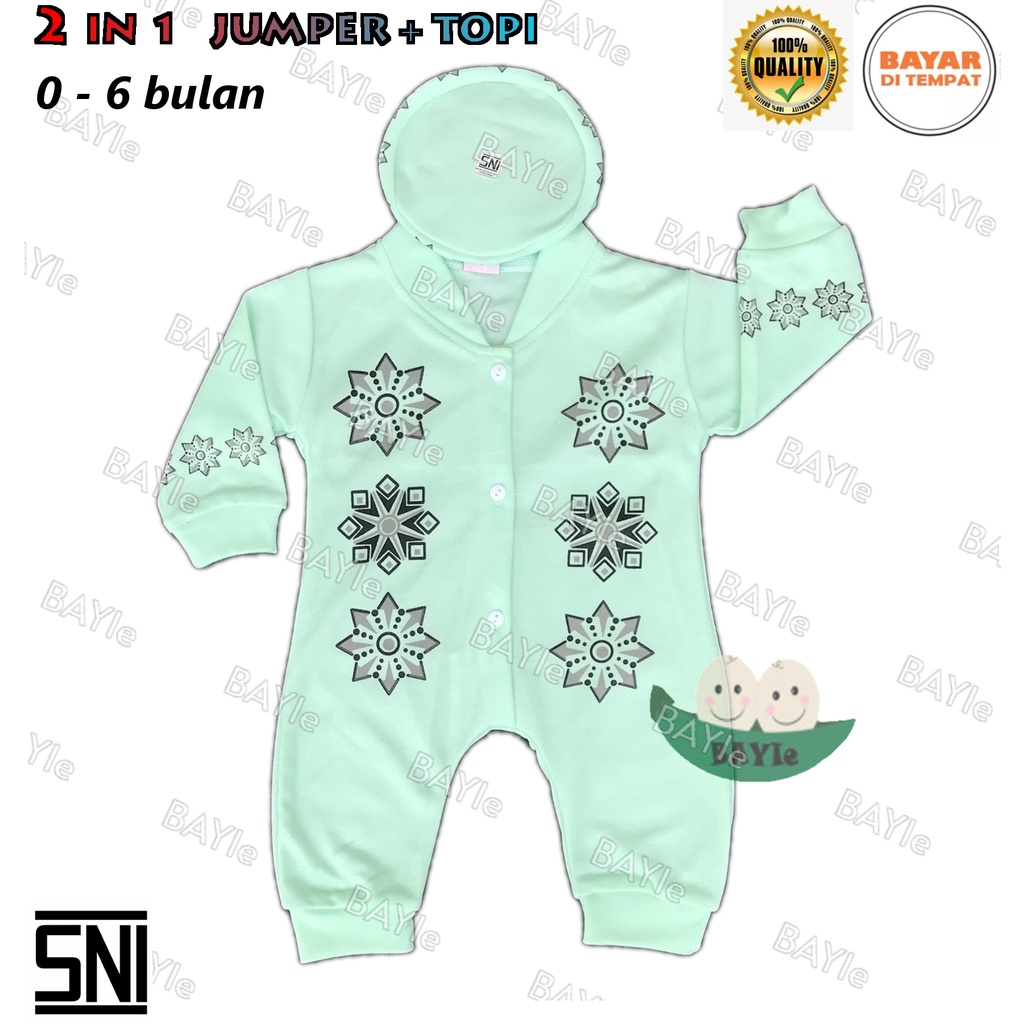 BAYIe - Baju Koko/Muslim+Kopiah/Peci Anak/Bayi Laki-Laki JUMPER/Hansop/Romper LITTLE SNI 0-6 bulan-HIJAU