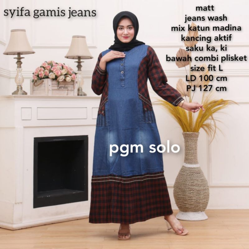 gamis jeans wanita ld 100