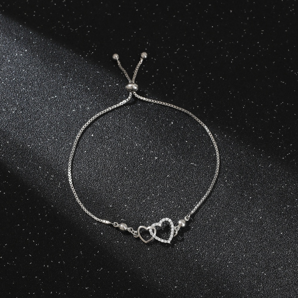 ✨COD Gelang wanita gelang perak sederhana perhiasan gelang pasangan yang terhubung dengan hati romantis D320