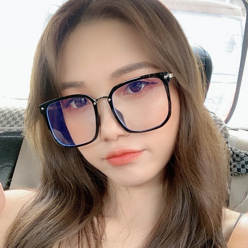 (YUZHU) Korean Style Transparent Anti-blue Light Glasses New Fashion Oversized Square Frame Glasses Women