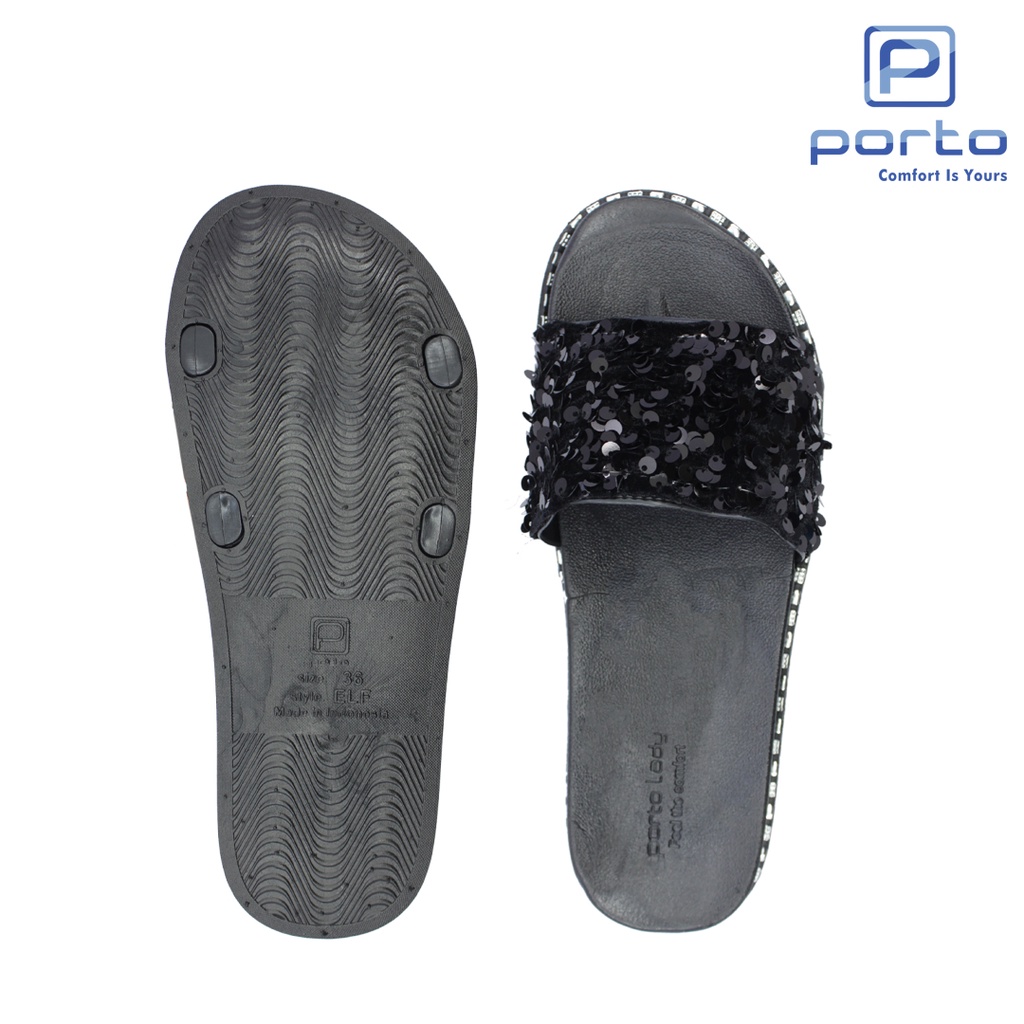 ELF-Z - Porto Leveling Sandal Selop Wanita Terbaru Motif Glitter Manik Nyaman Bagus Awet