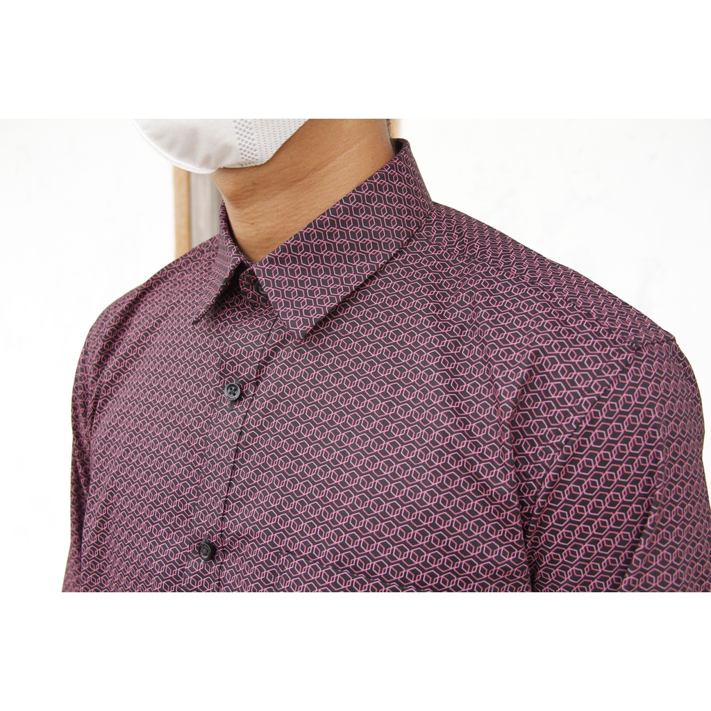 Kemeja Kerja  Formal STANLEY ADAMS Reguler Fit Hitam Motif Merah Maroon Lengan Panjang 04 | Hem Ukuran Big Jumbo Size S M L XL XXL XXXL 2XL 3XL 14.5 15 15.5 16 16.5 17