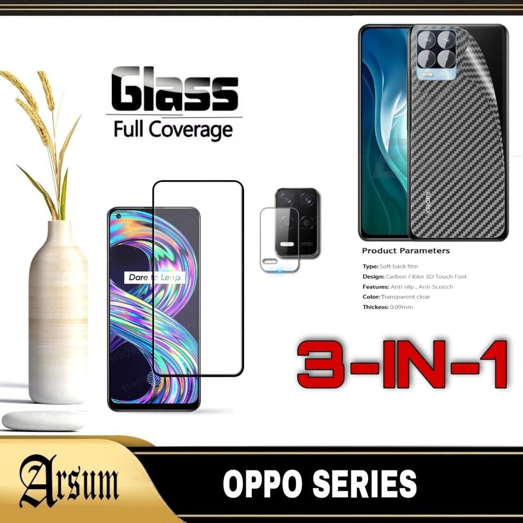 PROMO Tempered Glass Layar Hp Oppo Realme 8, realme 8 Pro Garskin Skin Carbon + Camera ( Full Lem Fu
