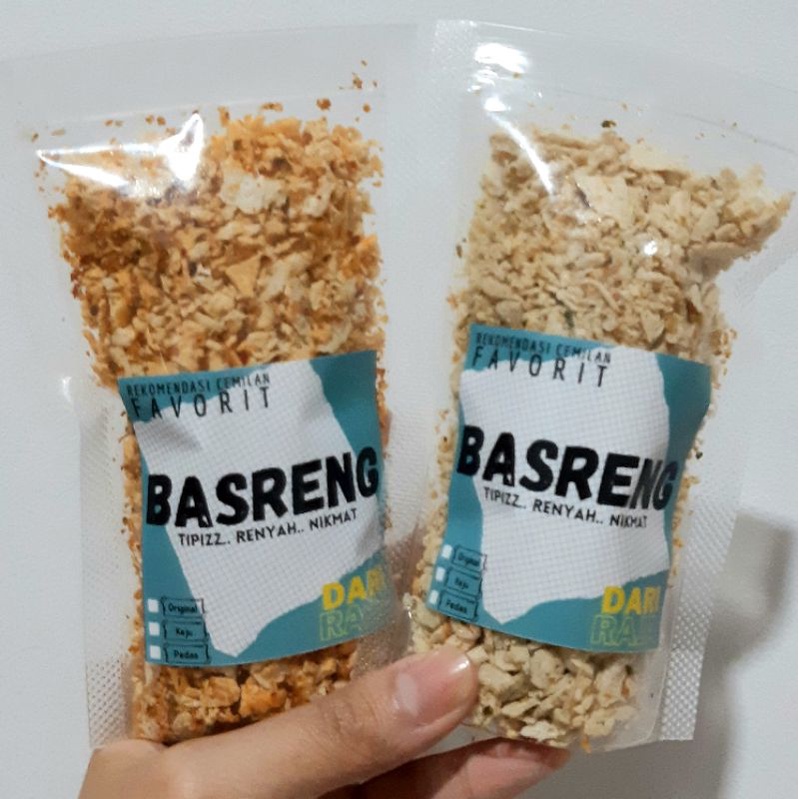 

DARIRAJA Cemilan Bubuk atau Remahan Keripik (Basreng) Baso Goreng Tipis khas Bandung/ Baso Ikan Renyah Enak Nikmat Murah Tidak Bau Amis/ Basreng Daun Jeruk Bawang Rasa Original, Keju, Pedas Ukuran/Berat 70gram/ Cemilan Homemade Grosir