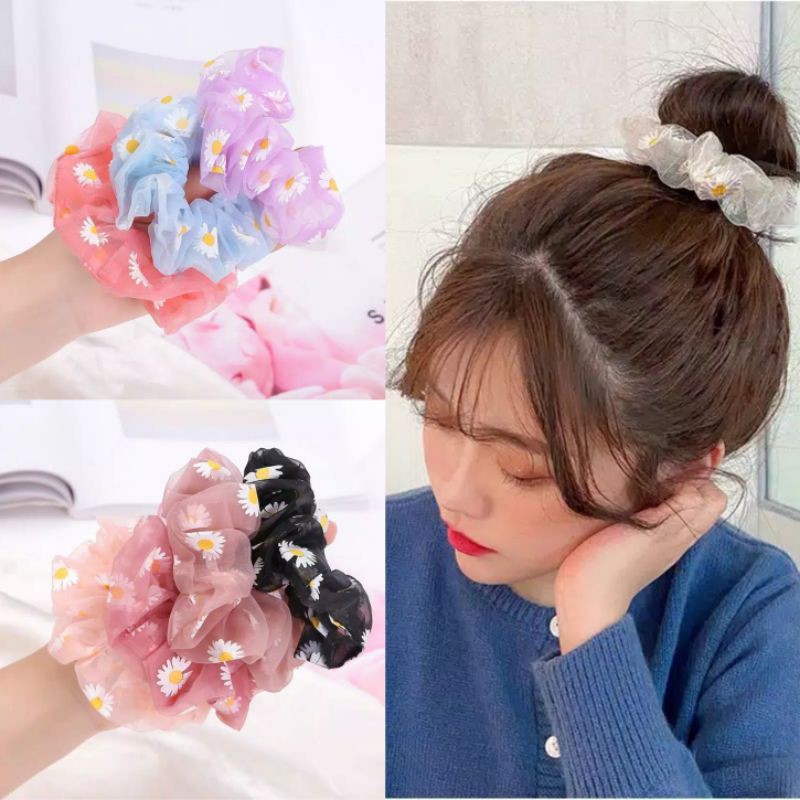 Scrunchie Daisy Ikat Rambut Cepol Rambut Korean Style