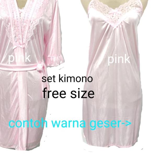← baju tidur wanita, baju tidur dewasa, dress kimono, piyama - Pink ♟