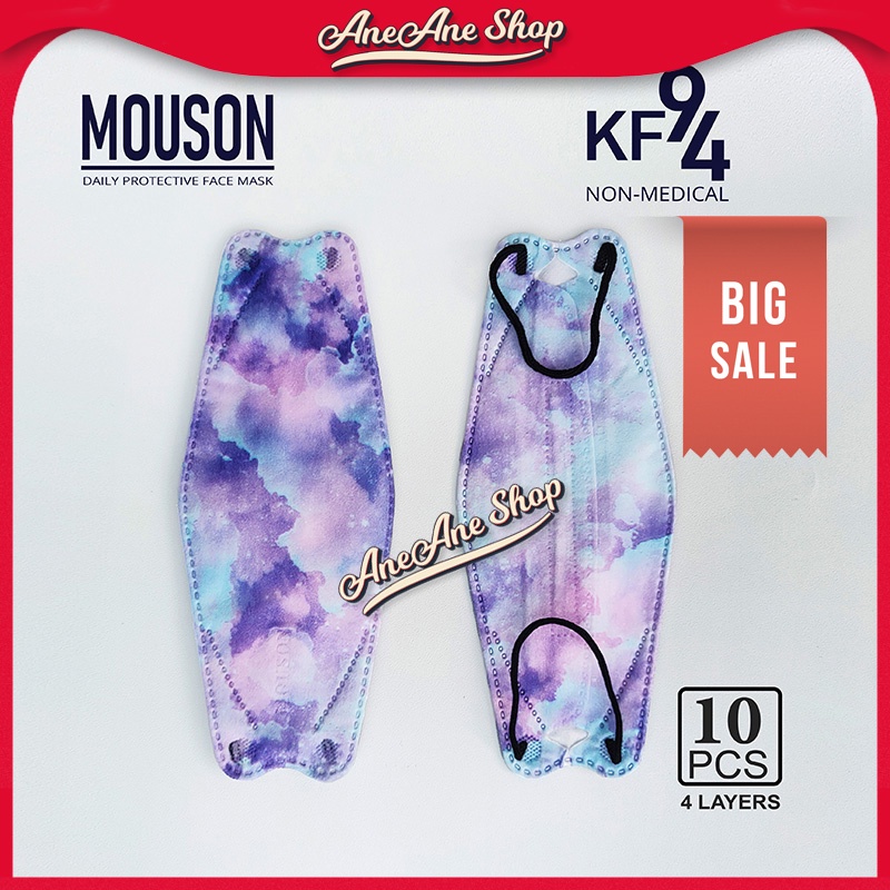 Masker Mouson KF94 Motif Purple Soft 4 ply isi 10 Masker Non Medis Sekali Pakai