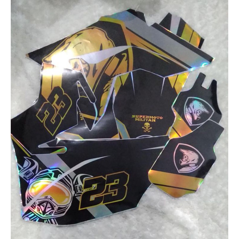 decal hologram supermoto militan glossy chrome pelangi motor crf klx dtracker