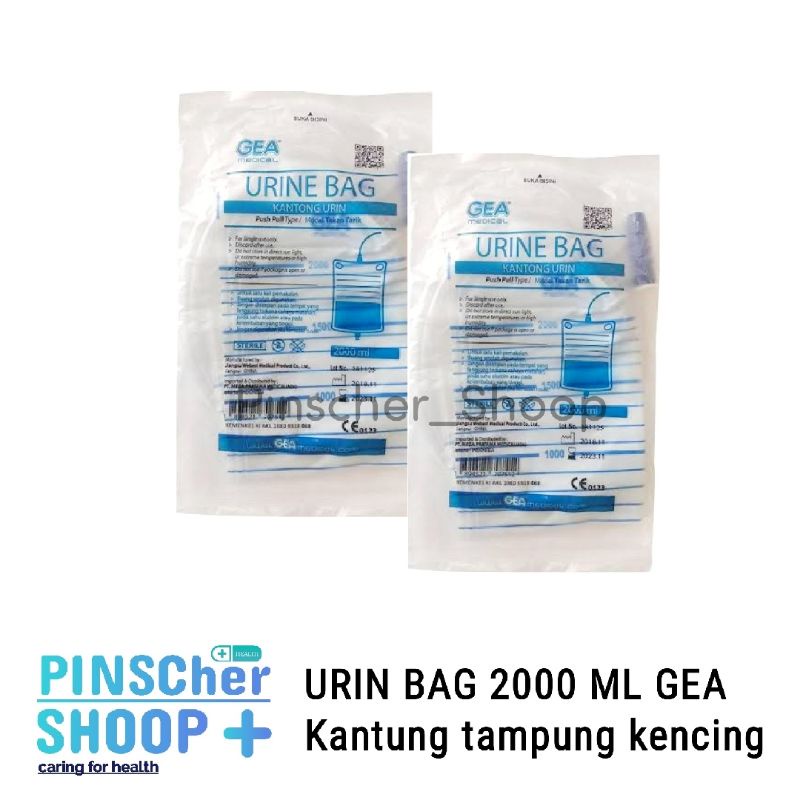 Urine Bag 2000 Ml T Valve / Push Pull/ With Hanger Kantong Tampung Kencing / Satuan