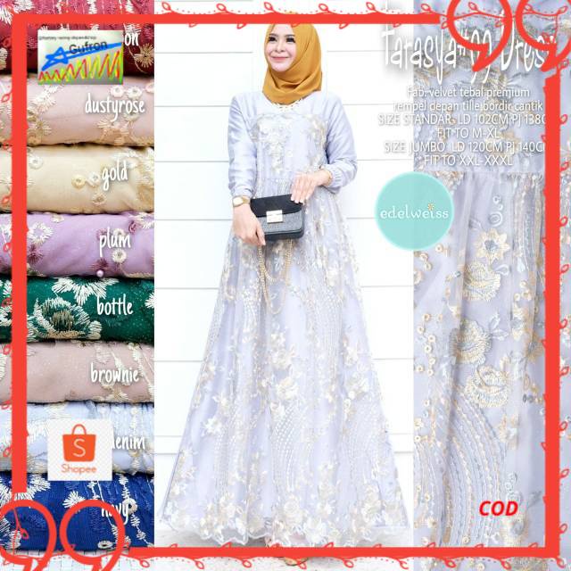 FARASYA #100 GAMIS VELVET TILE LENGAN KERUT / SELMA MAXY GAUN MEWAH GAMIS BRUKAT TERBARU DRESS TILLE