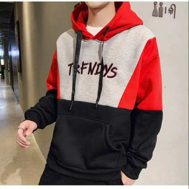 TOTOTAshop.Sweater hoodie TRENDYS pria,bahan fleece tebal.motif bordiran premium.