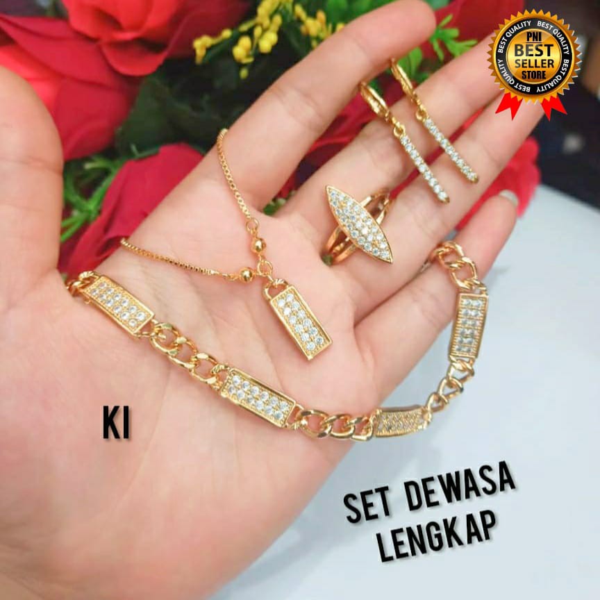 Set TITANIUM Dewasa Permata 4Plat varian Motif Perhiasan Wanita Gold dan Silver (COD)