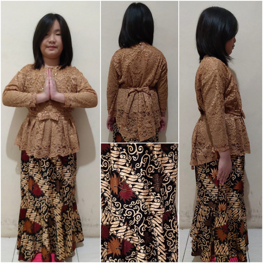 Stelan Atasan Jinga Kebaya Kartini Blouse Brukat Dan Rok Duyung Batik Jumbo Anak Perempuan