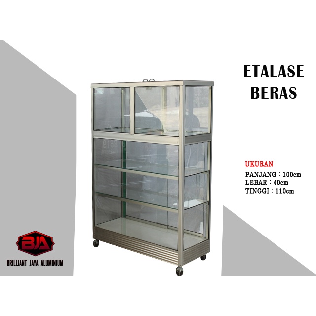 Etalase beras / bahan kaca tebal ukuran 1 meter