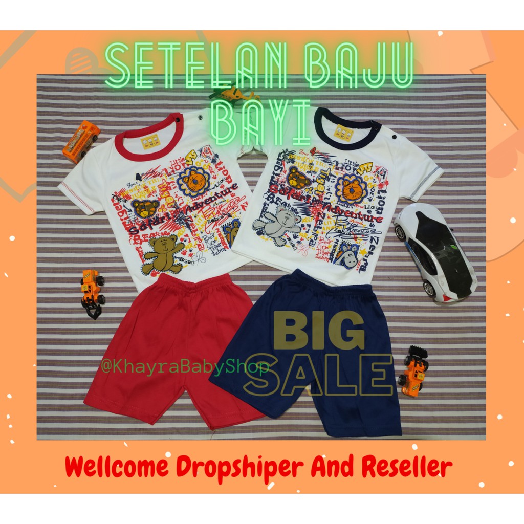 STPD8 - Setelan Baju Bayi Lengan Pendek Sablon Umur 4-15 Bulan