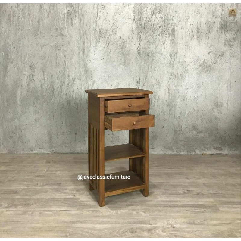 MEJA TEMPAT DISPENSER NAKAS LACI 2 GALON AQUA MINIMALIS BEDSIDE TABLE VINTAGE RETRO BAHAN KAYU JATI FINISHING NATURAL BERKUALITAS EXPORT JEPARA-1