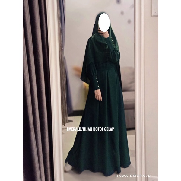 Hawa Dress gamis Premium design lengan balon realpict-Hijau botol