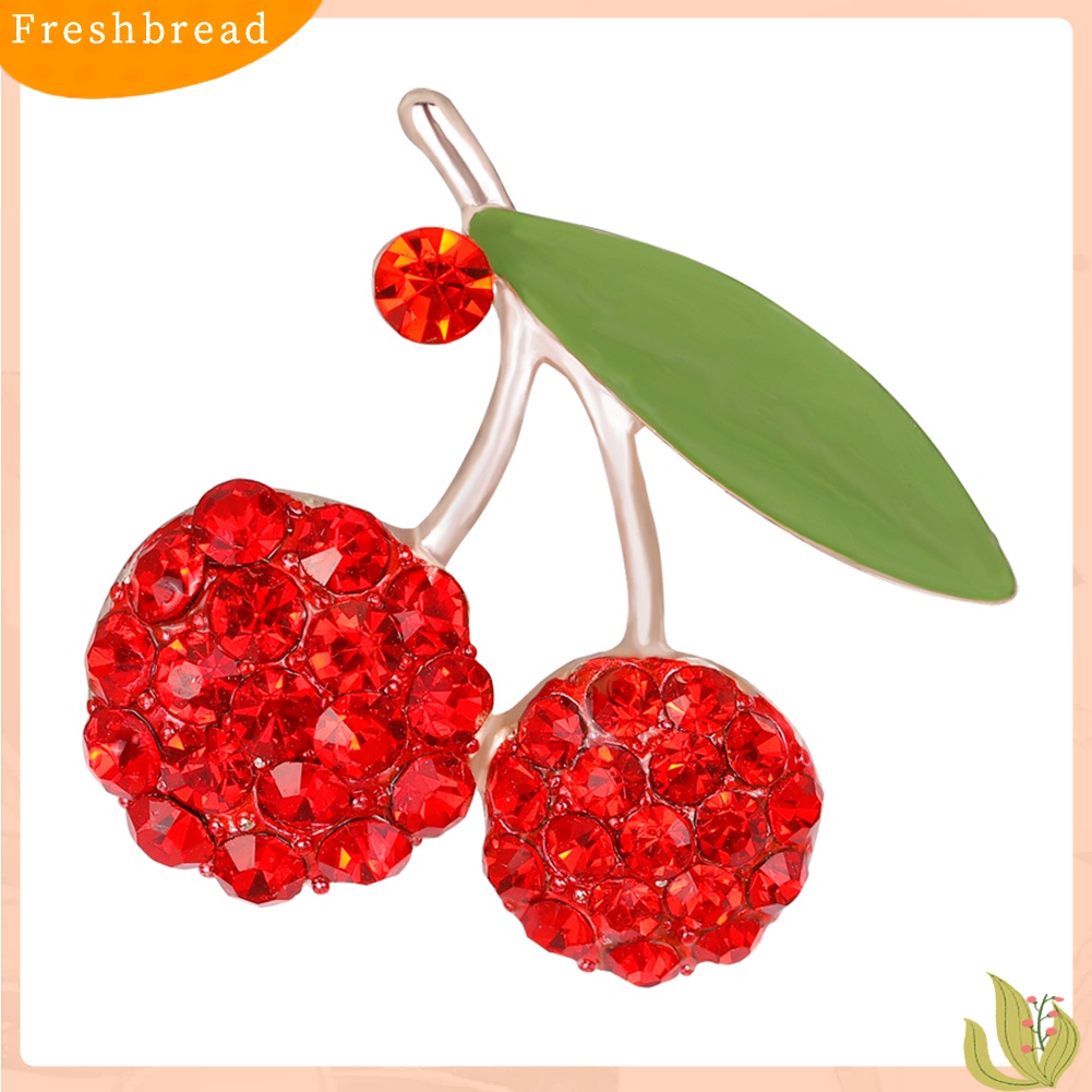 [Fresh] Bros Pin Desain Cherry / Daun Ceri Warna Merah + Berlian Imitasi untuk Aksesoris Wanita