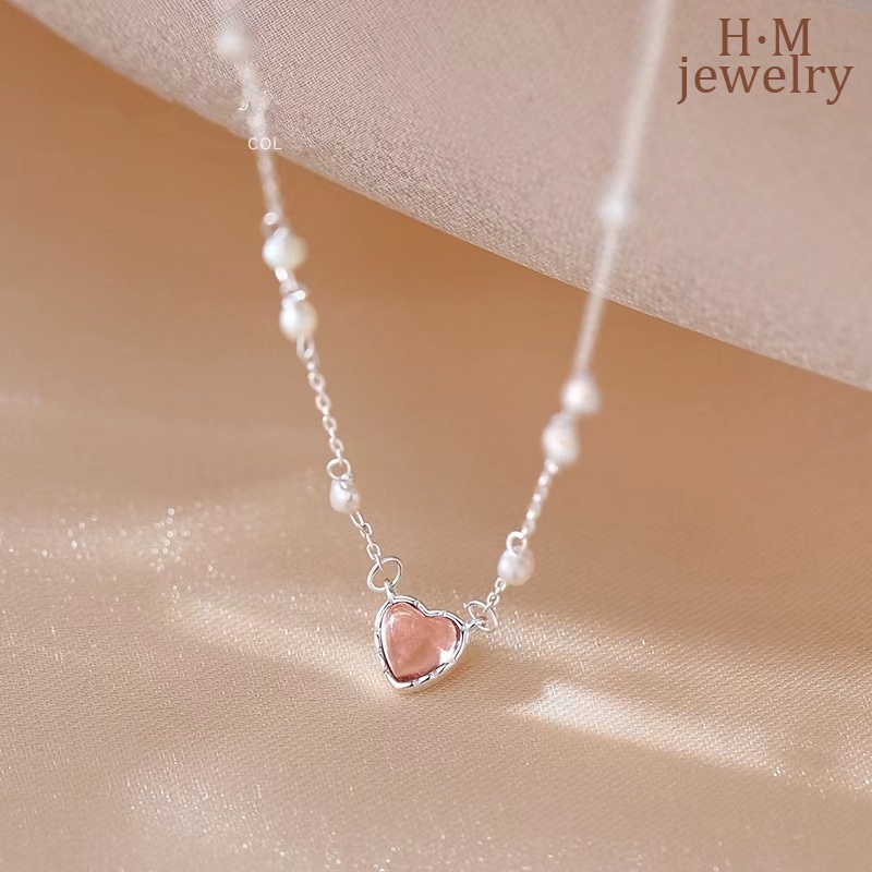 Kalung Rantai Sterling Silver 925 Dengan Liontin Hati + Mutiara Untuk Wanita