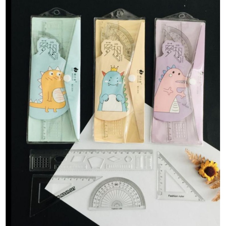 GARISAN SET dalam DOmpet isi 4pc/PENGGARIS SET/RULER-DINOSAURUS 🦖