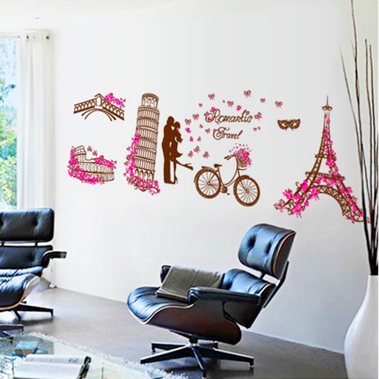 RELIZA Wall Sticker / Stiker Dinding 60X90 PARIS Eiffel ROMANTIC Pink MJ8005