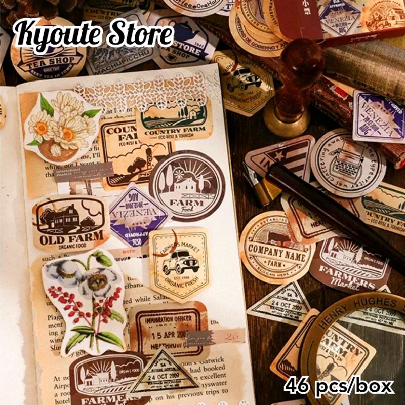 

Sticker Vintage Retro European Logo Stamp Coffee Aesthetic Dekorasi Scrapbook Journal DIY Diary