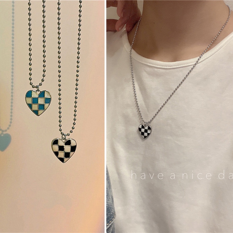 Color Checkerboard Pattern Accessories Alloy Love Women Necklace Versatile Jewelry Accessories