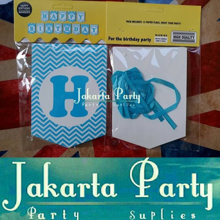 Banner Happy Birthday Biru Mix / Bunting Flag / Party Flag / Banner