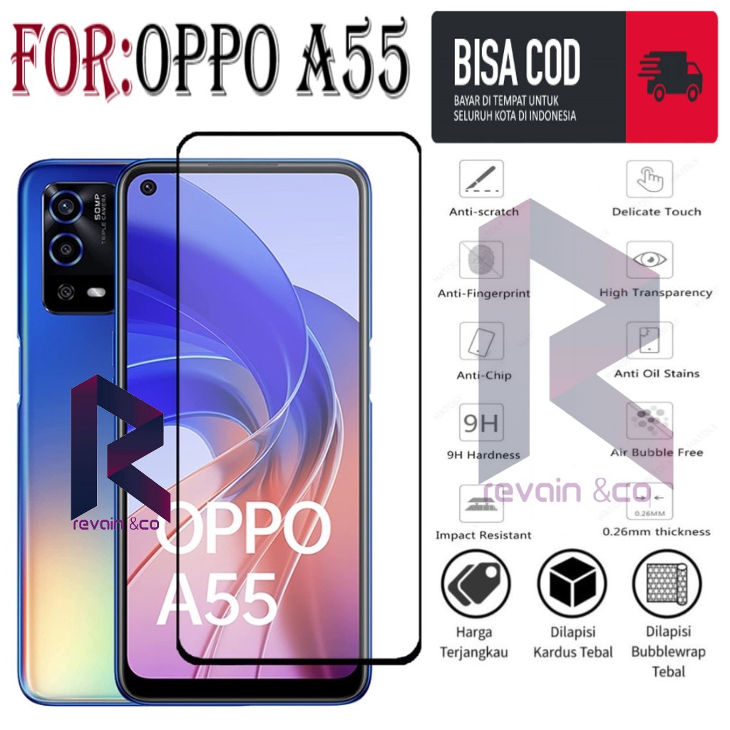 OPPO A55 TEMPERED GLASS FULL LAYAR KUALITAS PREMIUM ANTI GORES FULL SCREEN PELINDUNG LAYAR OPPO A55