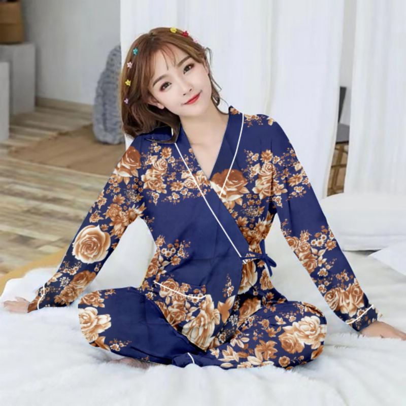 setelan kimono lengan panjang/kimono wanita/baju tidur kimono-3