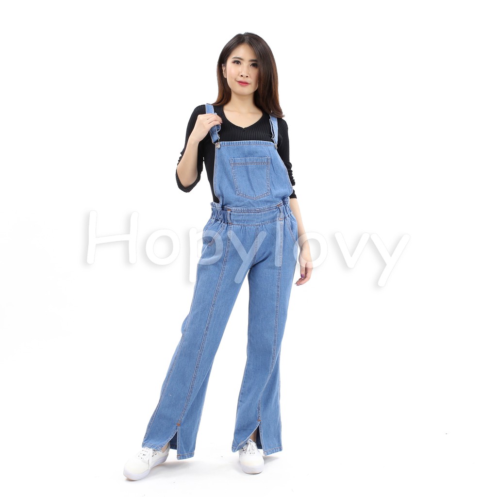 HOPYLOVY - Overall Jeans Washed Wanita Zipper Yurisa