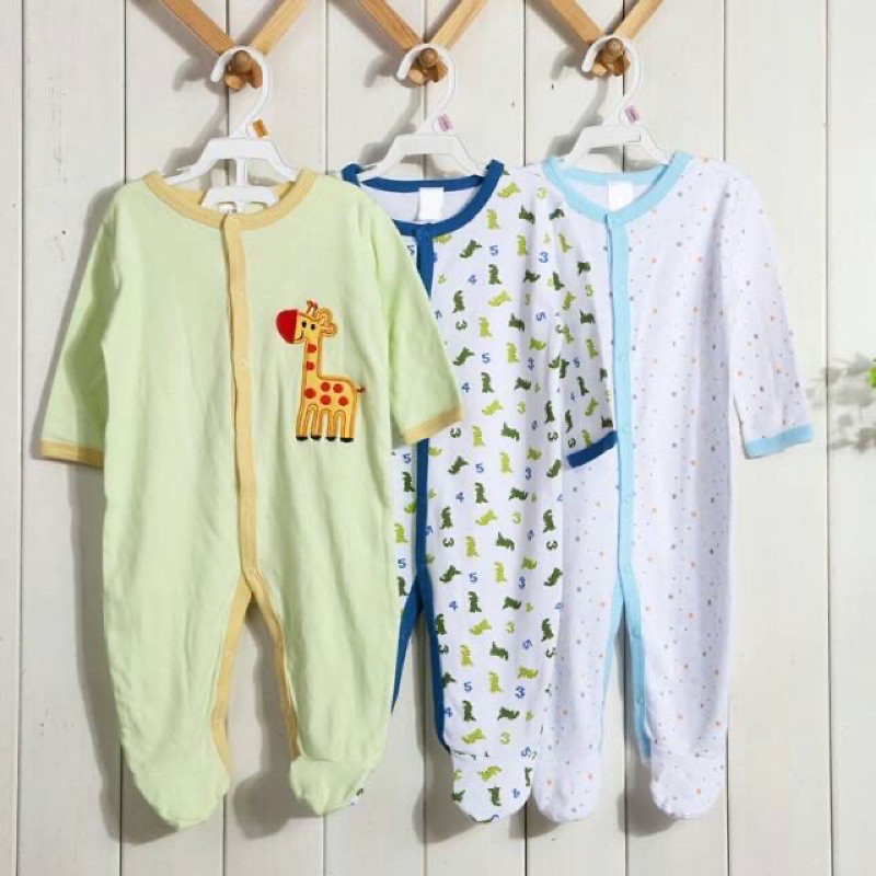 (Isi 3) Jumper Bayi Panjang / Sleepsuit Bayi Full Kancing