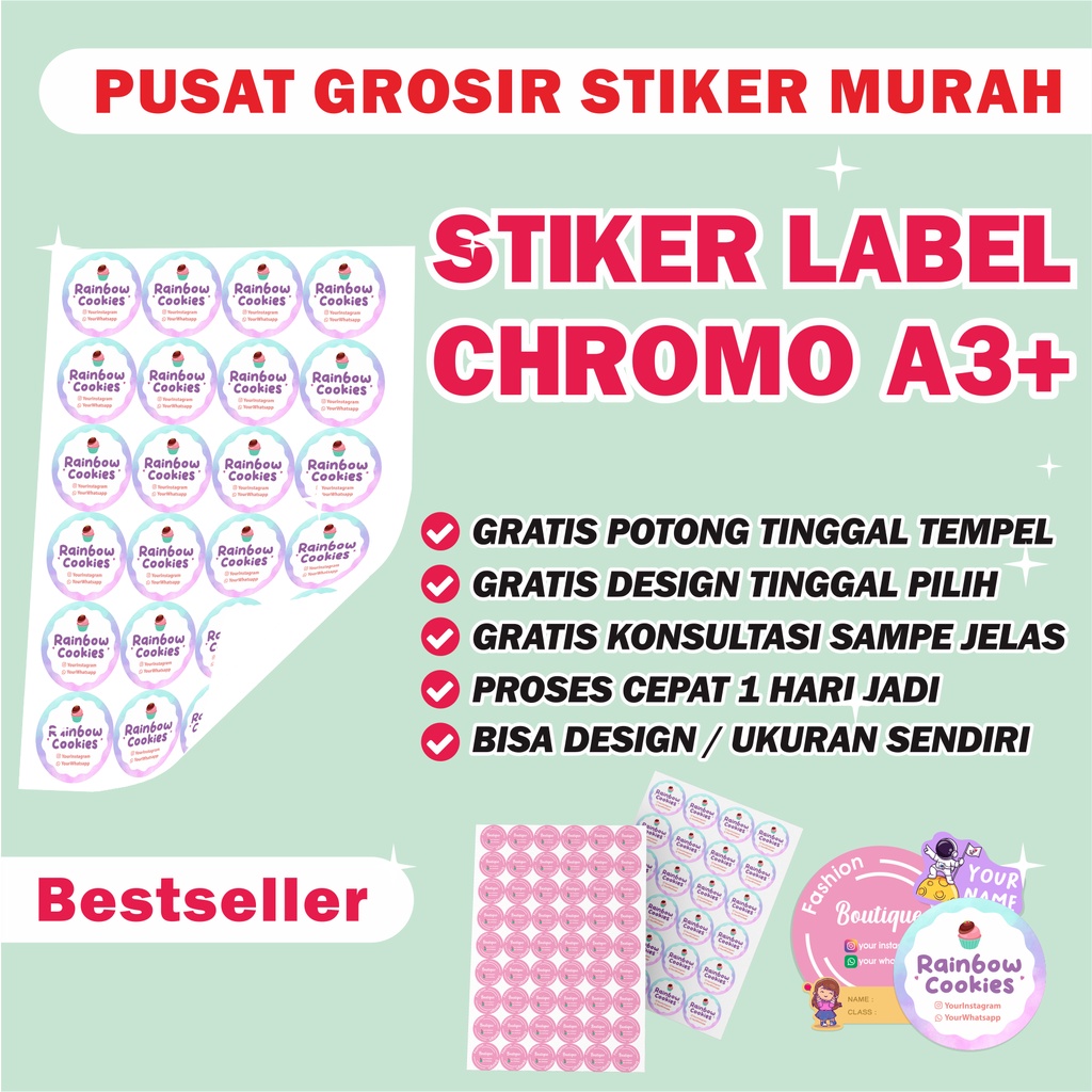 

CETAK STIKER LABEL BAHAN CHROMO/STIKER LABEL PRODUK MAKANAN DAN MINUM CHROMO A3+