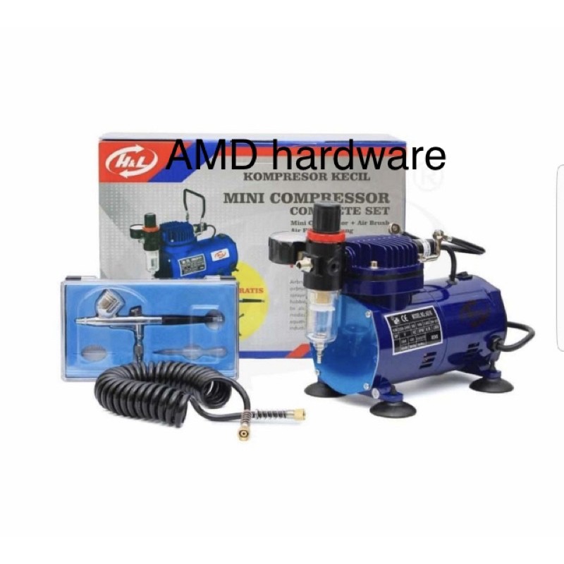 PAKET NGECAT Mesin Kompresor Mini Air Compressor Angin + Air Filter Brush Selang. merk H&L