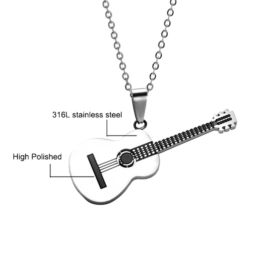 Hu Hu Hu Hu Hu Alat Bantu Pasang Kacamata♡ Kalung Liontin Gitar Rock Bahan Stainless Steel Untuk Pria Dan Wanita