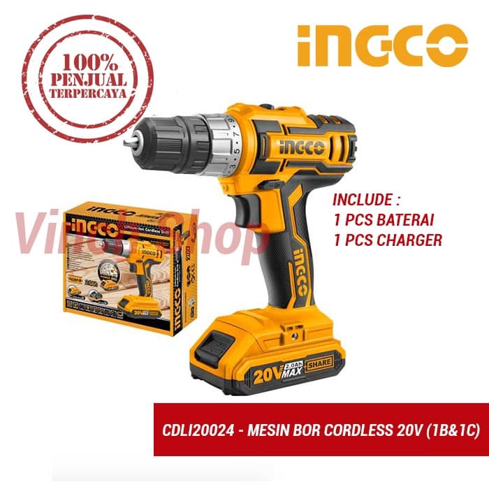 MESIN BOR CORDLESS 20 V MESIN BOR TANGAN WIRELESS INGCO CDLI20024