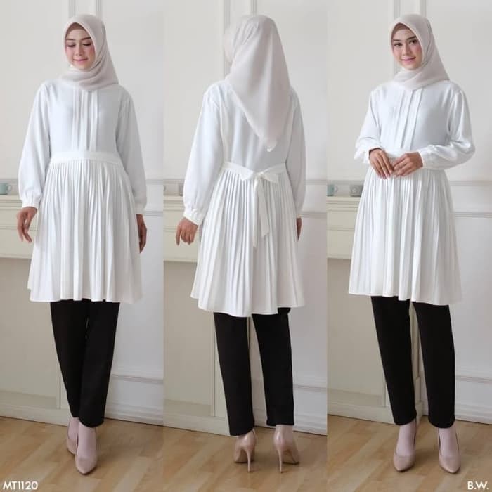 Tunik Wanita Hitam Putih Polos / Tunic Muslim / Top Blouse Cewek Ria - Hitam Limited