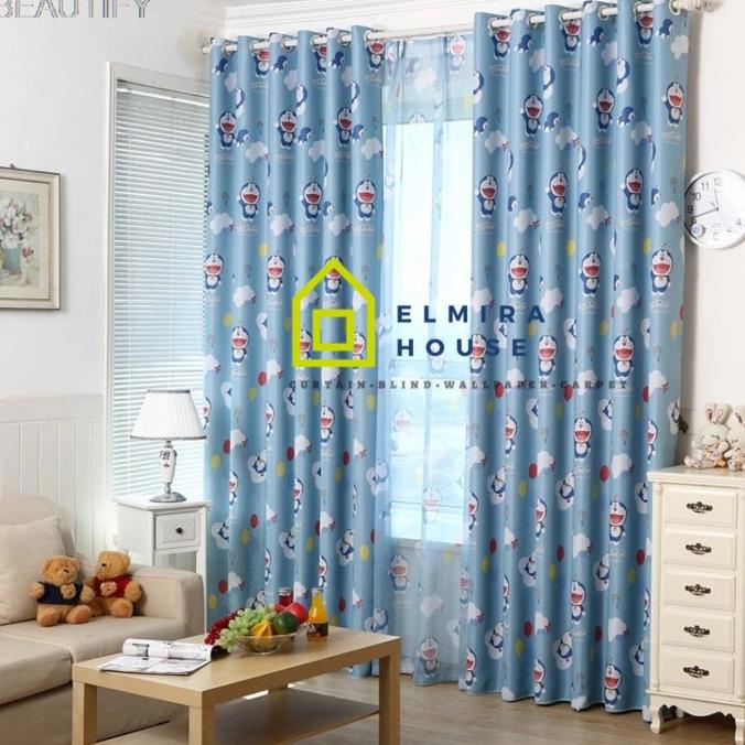 Gorden kamar anak laki dan perempuan motif doraemon | smokering | biru