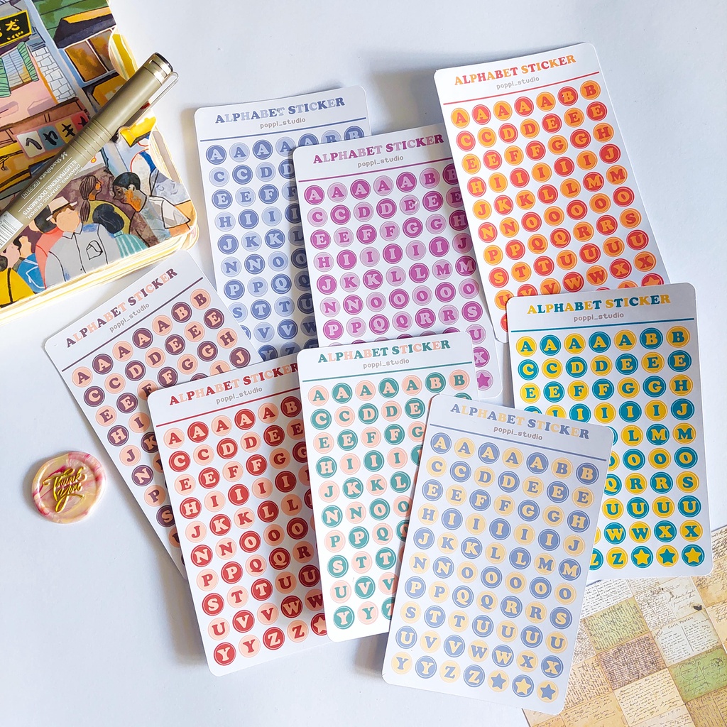 

[Poppi_Studio] - Stiker Alphabet #3 - Deco Sticker Bahan Vinyl Glossy Waterproof - Stiker Abjad