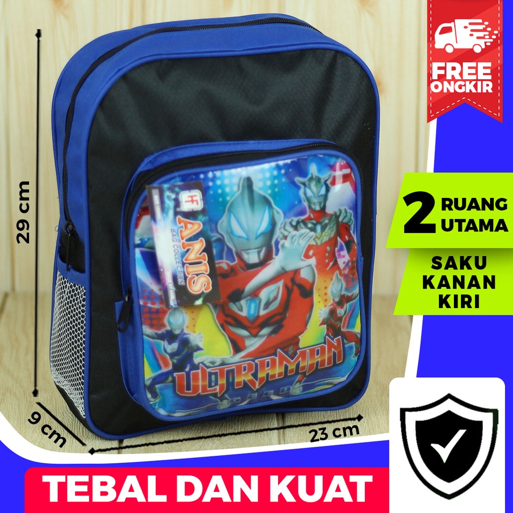 Tas Gendong Anak Motif Ultraman Biru Mini Ransel Sekolah Anak TK PAUD SD Bahan Tebal Kuat Awet Keren