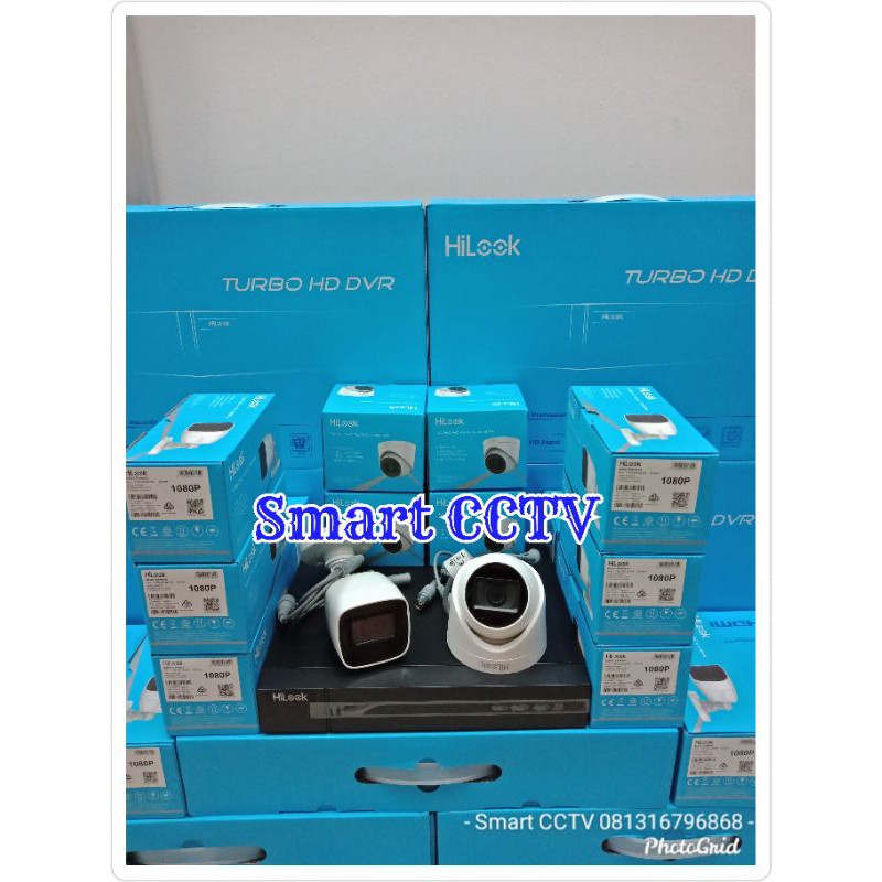 PAKET CCTV HILOOK 4CH 2 KAMERA 2MP BUILT IN AUDIO KOMPLIT