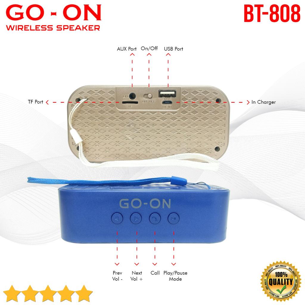 Speaker Bluetooth GO ON BT808 Wireless Portable Dual Subwofer High Quality Super Bass GO-ON BT 808