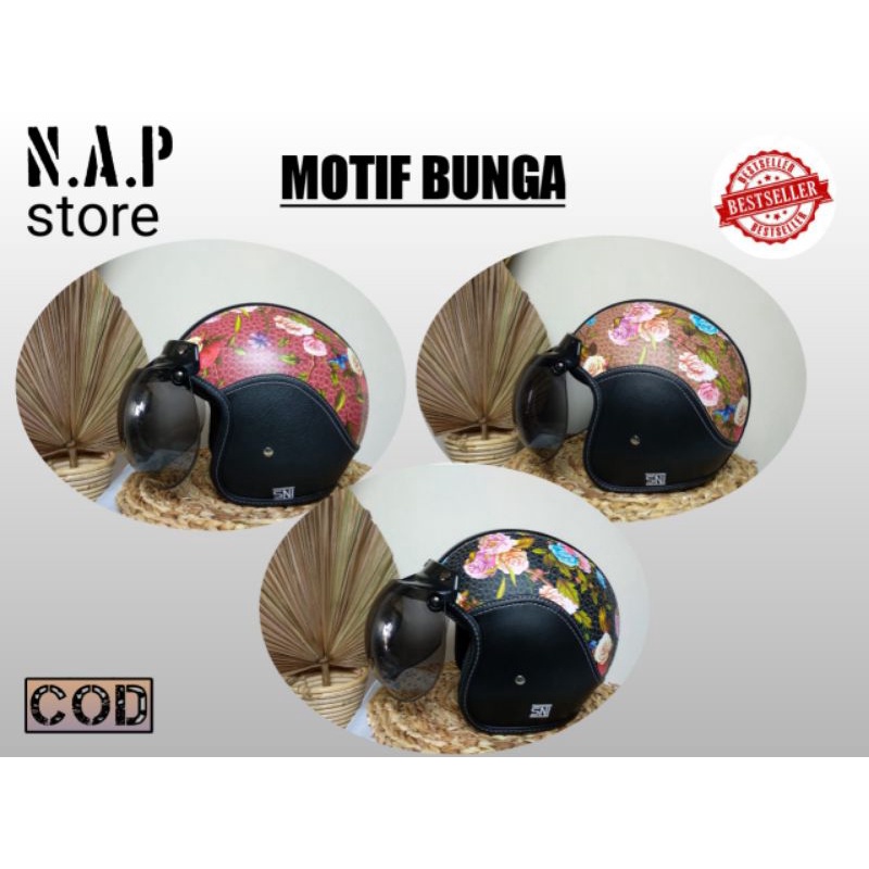 HELM BOGO KULIT MOTIF BUNGA (SNI) TERLARIS UNTUK WANITA