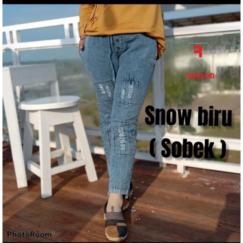 haightwaist jeans cewek sobek pinggang full karet
