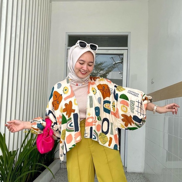 KIYOWO OUTER LENGAN BALON / OUTER KOREAN / OUTER KATUN RAYON VISCOSE MOTIF / OUTER WANITA / CARDIGAN MOTIF