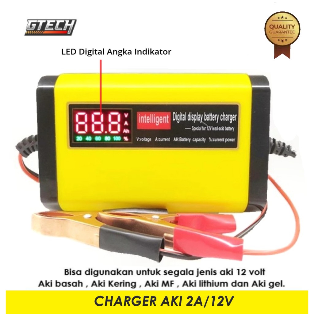 Charger Aki Portable 2A/12V Mobil Motor Digital Display Casan Aki Alat Cas Aki Carger Aki