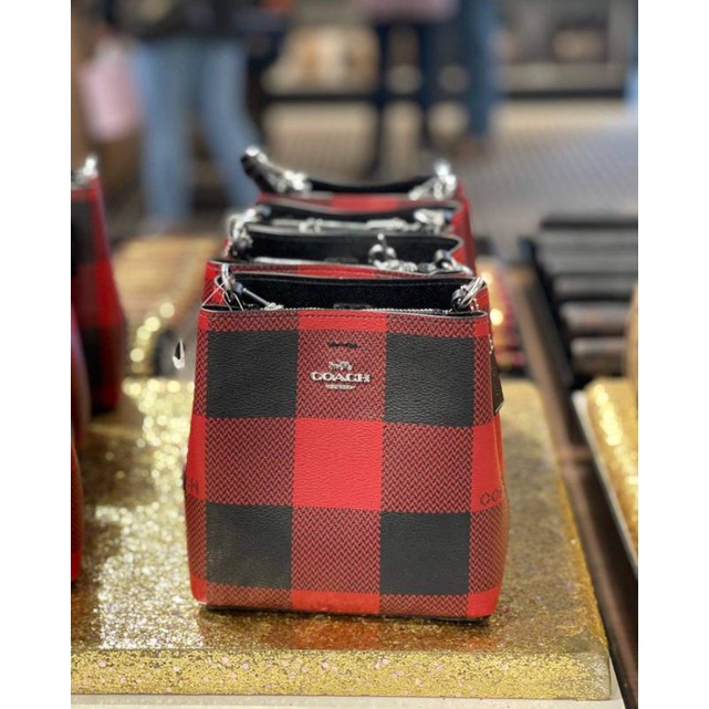 Coach Mini Town Bucket Bag With Buffalo Plaid Print