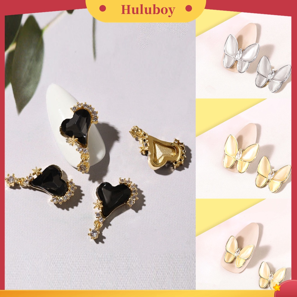 Huluboy Huluboy♡ 2pcs Kupu-Kupu Glitter Berlian Imitasi Untuk Dekorasi Nail Art DIY