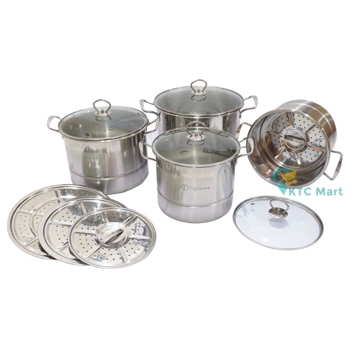(Obral) Votine Stock Pot Stainless 26 Cm Tutup Kaca / Panci Masak Sup - Kukusan, 26Cm (Tajimawa)