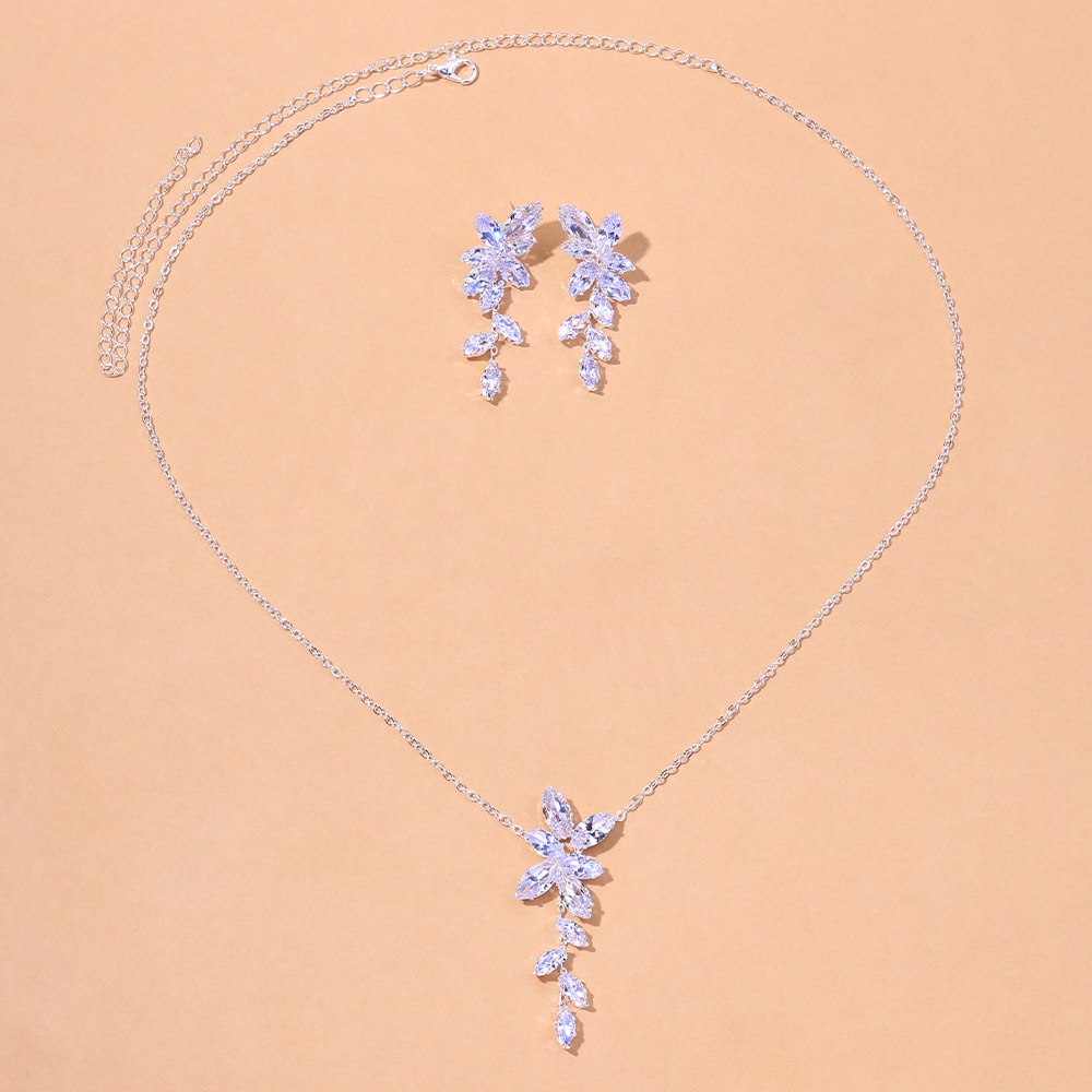 Set Anting Dan Kalung Bahan zircon Untuk Pengantin